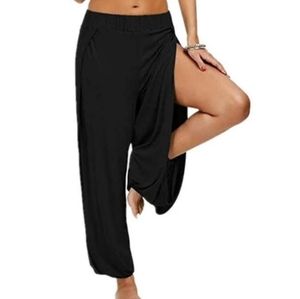 Womens | Juniors Black High Side Slit Yoga pants | sizes: M L XL